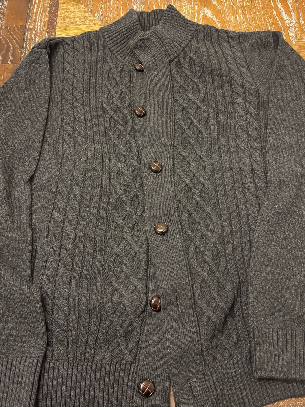 Haggar Men's Cable Knit Button-Front Sweater Cardigan - Charcoal